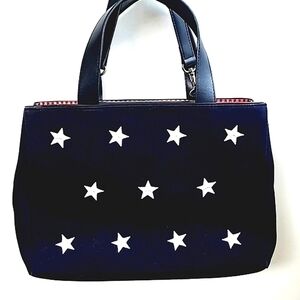 Amanda Smith Embroidered Shoulder Bag Handbag Blue White Stars Gingham I…